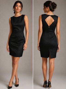 H&M Black Brocade Wiggle Dress 6 LBD Office Siren Classic Cocktail